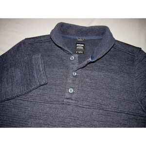 Men's Prana Navy Blue Pull Over‎ Shawl Collar Henley Fleece Jacket Medium